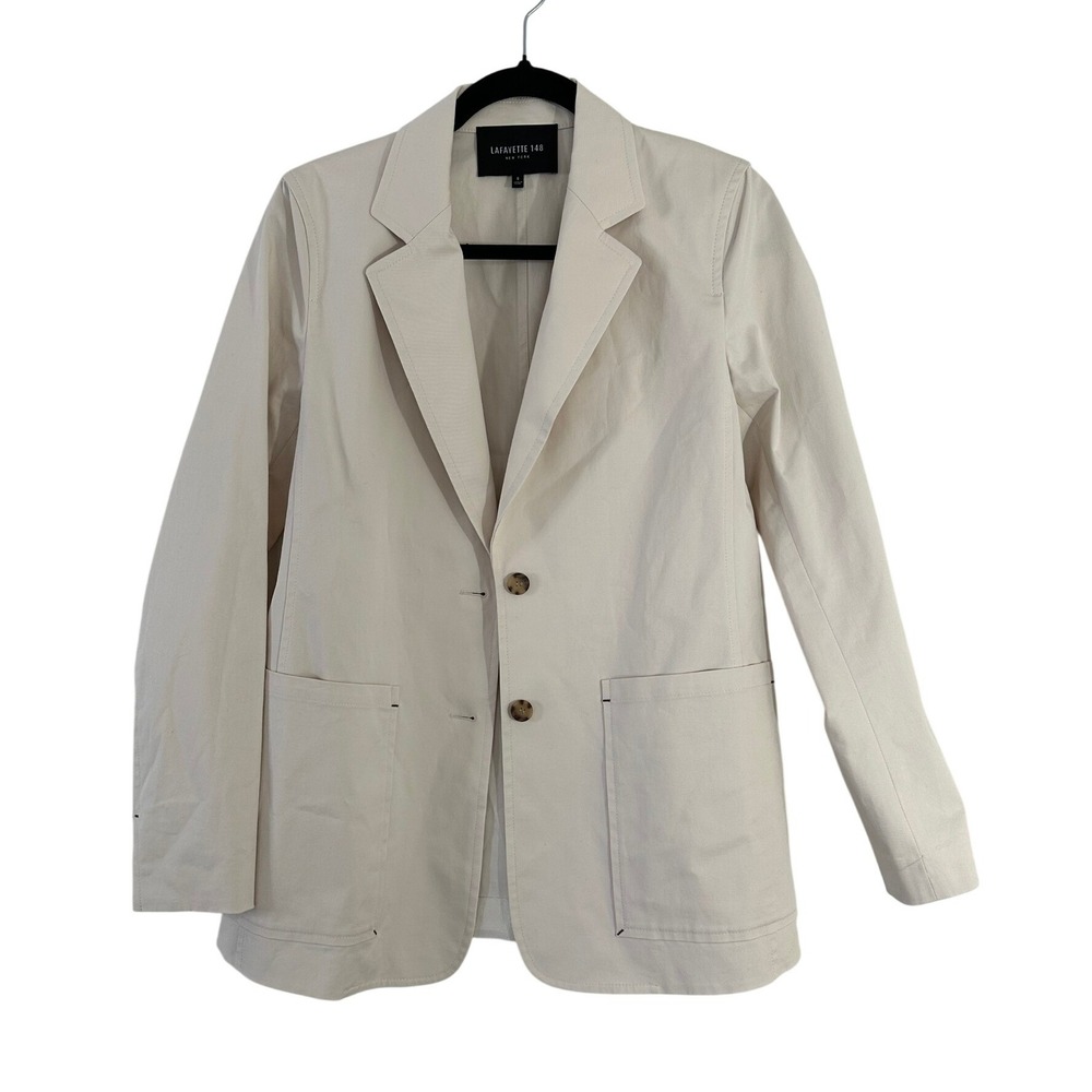 Lafayette 148 New York Women Cream‎ Off White Two Button Patch Pocket Blazer S